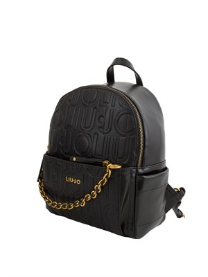 Zaino nero Liu Jo logo embossed all over con catena decorativa in DONNA