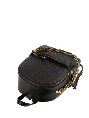 Zaino nero Liu Jo logo embossed all over con catena decorativa in DONNA