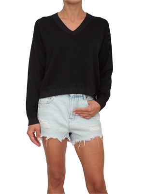 Maglia nera Liu Jo donna scollo V con bordi lurex e logo ricamato in DONNA