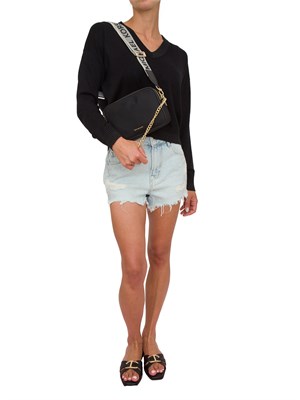 Maglia nera Liu Jo donna scollo V con bordi lurex e logo ricamato in DONNA