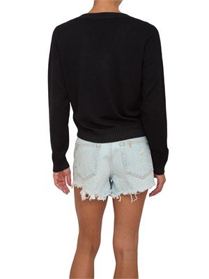 Maglia nera Liu Jo donna scollo V con bordi lurex e logo ricamato in DONNA