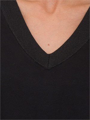Maglia nera Liu Jo donna scollo V con bordi lurex e logo ricamato in DONNA