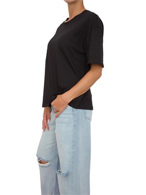 T-shirt nera Liu Jo donna con charms strass davanti e patch logo dietro in DONNA