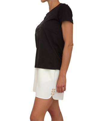 T-shirt Liu Jo donna in cotone nero con logo strass a cascata su bordo in DONNA