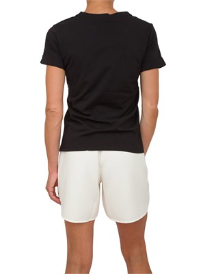 T-shirt Liu Jo donna in cotone nero con logo strass a cascata su bordo in DONNA