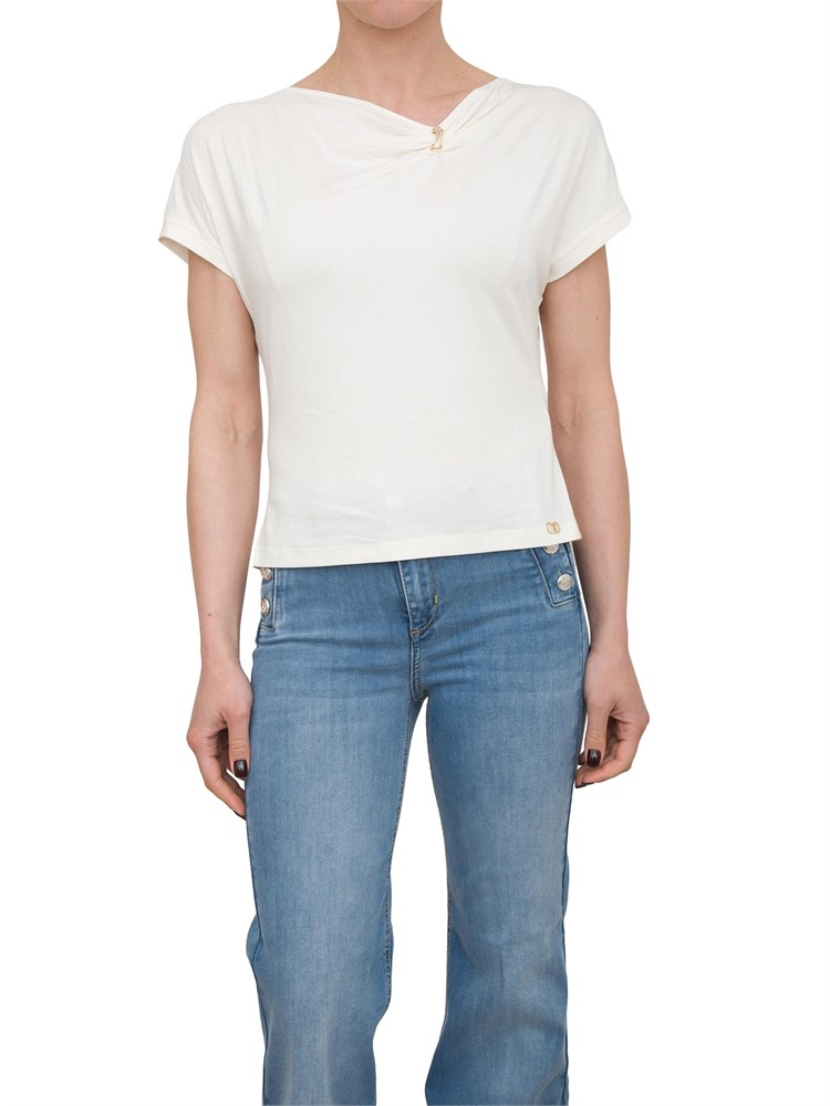 T-shirt bianca Liu Jo in jersey di cotone con gioiello