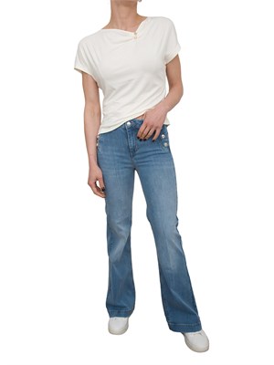T-shirt bianca Liu Jo in jersey di cotone con gioiello in DONNA