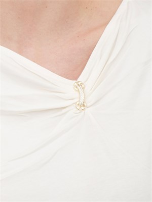 T-shirt bianca Liu Jo in jersey di cotone con gioiello in DONNA