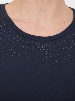 T-shirt blu Liu Jo con logo e strass in DONNA