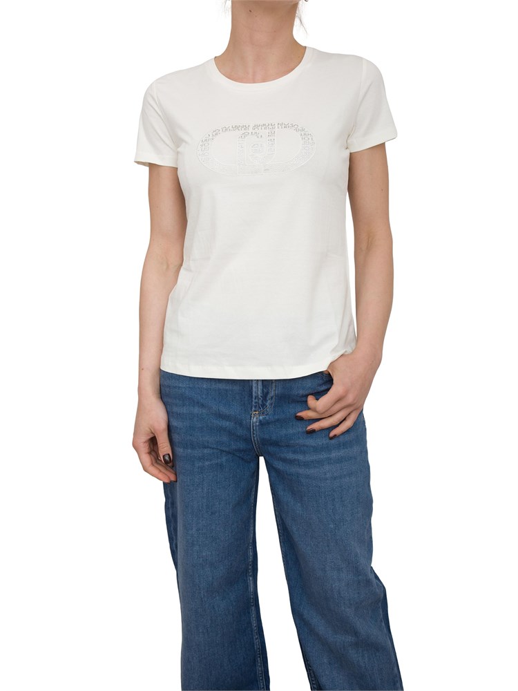 T-shirt bianca Liu Jo con strass su logo