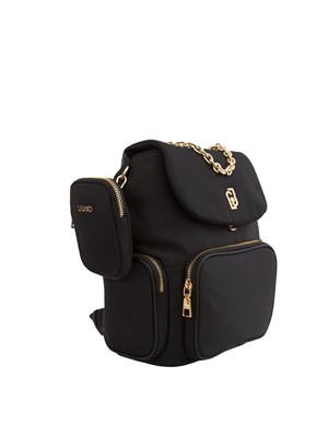 Zaino Liu Jo in nylon nero con tasche e borsellino in DONNA