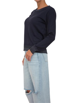 Maglia blu Liu Jo donna a girocollo con bordi in lurex e logo ricamato in DONNA