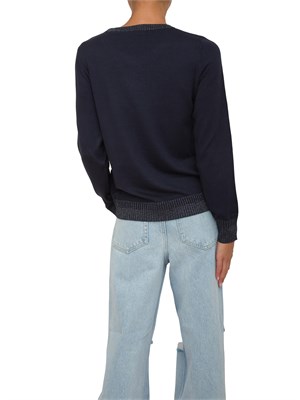 Maglia blu Liu Jo donna a girocollo con bordi in lurex e logo ricamato in DONNA