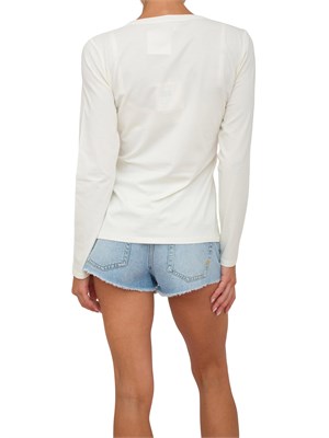T-shirt avorio manica lunga Liu Jo donna con scollo V e logo lettering strass in DONNA