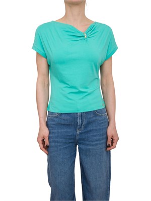 T-shirt acquamarina Liu Jo in jersey di cotone con gioiello in DONNA