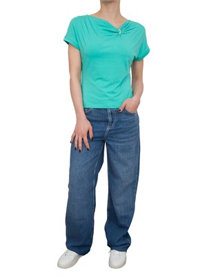 T-shirt acquamarina Liu Jo in jersey di cotone con gioiello in DONNA