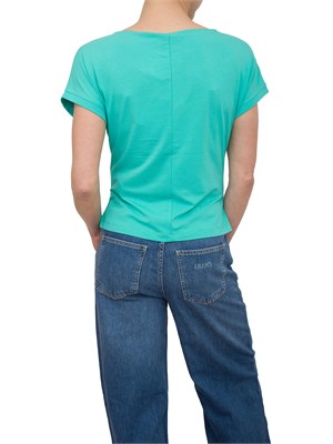 T-shirt acquamarina Liu Jo in jersey di cotone con gioiello in DONNA