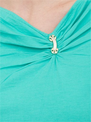 T-shirt acquamarina Liu Jo in jersey di cotone con gioiello in DONNA