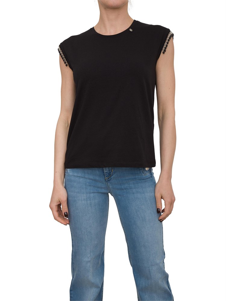 T-shirt nera Liu Jo con manica perline
