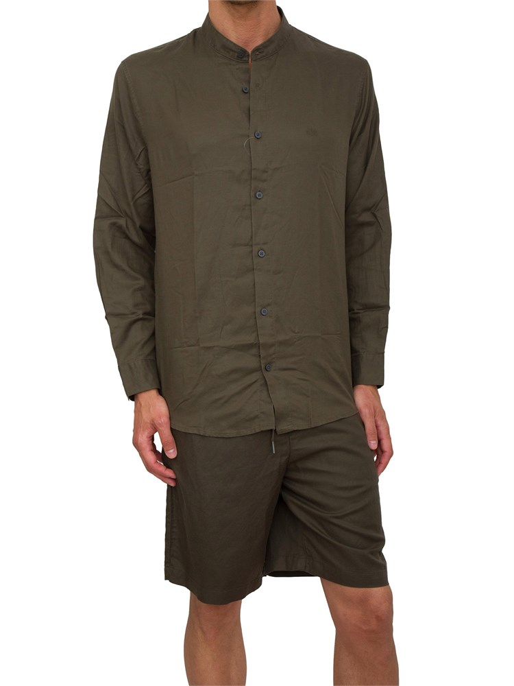 Camicia coreana  A.X. in misto lino verde