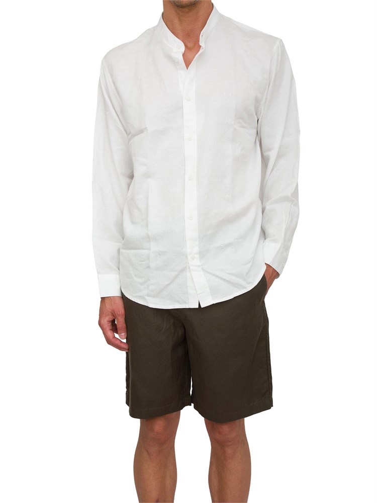 Camicia coreana  A.X. in misto lino bianco