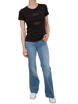 T-shirt nera Liu Jo con logo e strass in DONNA