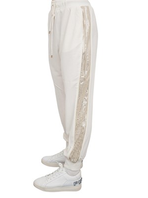 Pantaloni jogging panna Liu Jo con bande laterali di paillettes in DONNA