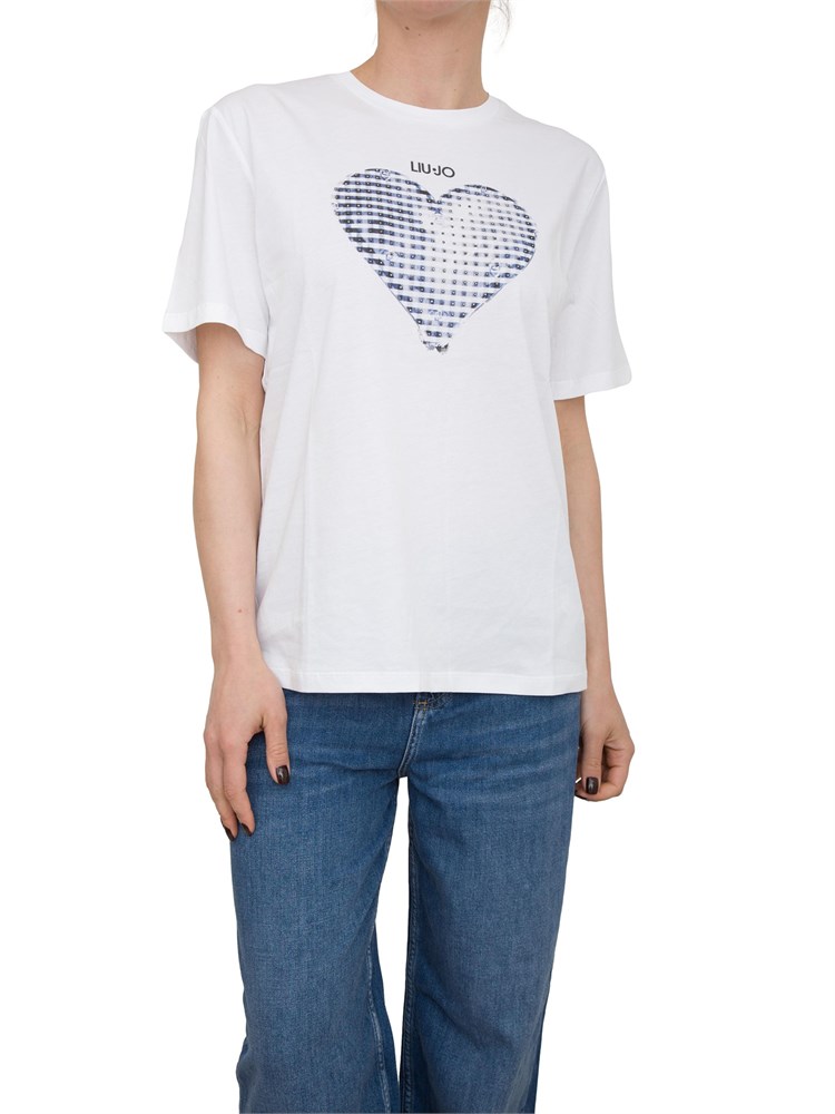 T-shirt bianca Liu Jo con cuore e strass