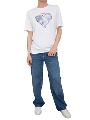 T-shirt bianca Liu Jo con cuore e strass in DONNA