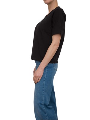 T-shirt nera Liu Jo scollo a V con logo e strass in DONNA