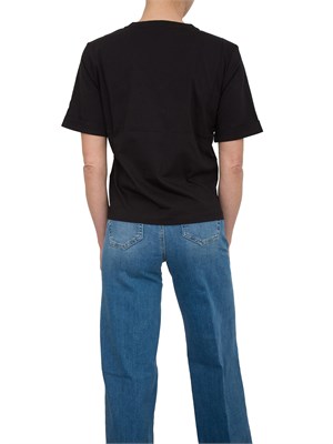 T-shirt nera Liu Jo scollo a V con logo e strass in DONNA