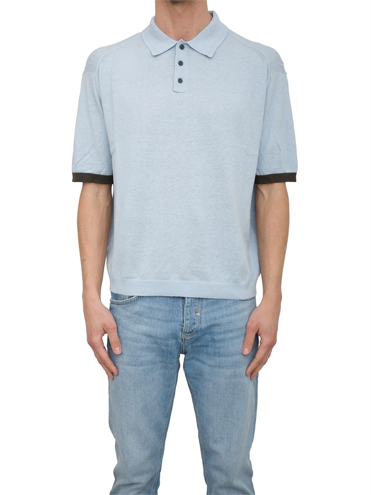 Polo celeste Armani Exchange manica riga contrasto