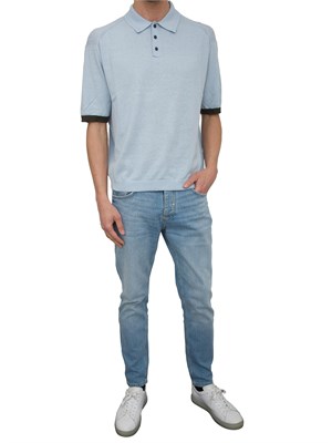 Polo celeste Armani Exchange manica riga contrasto in UOMO