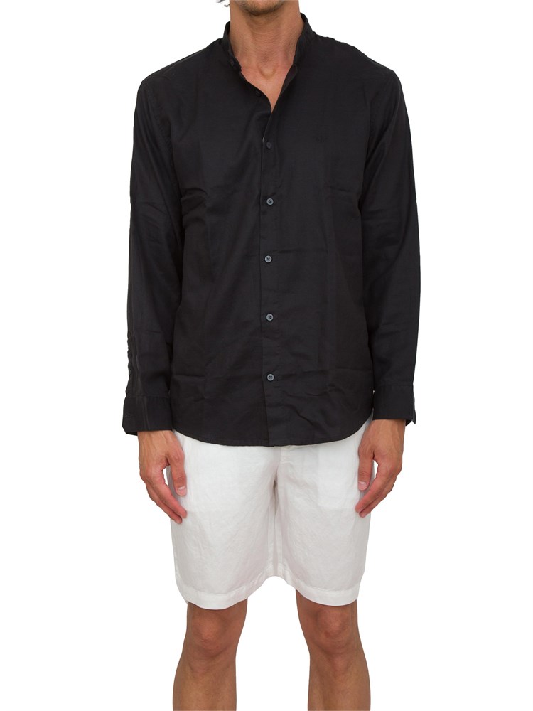 Camicia coreana  A.X. in misto lino nero
