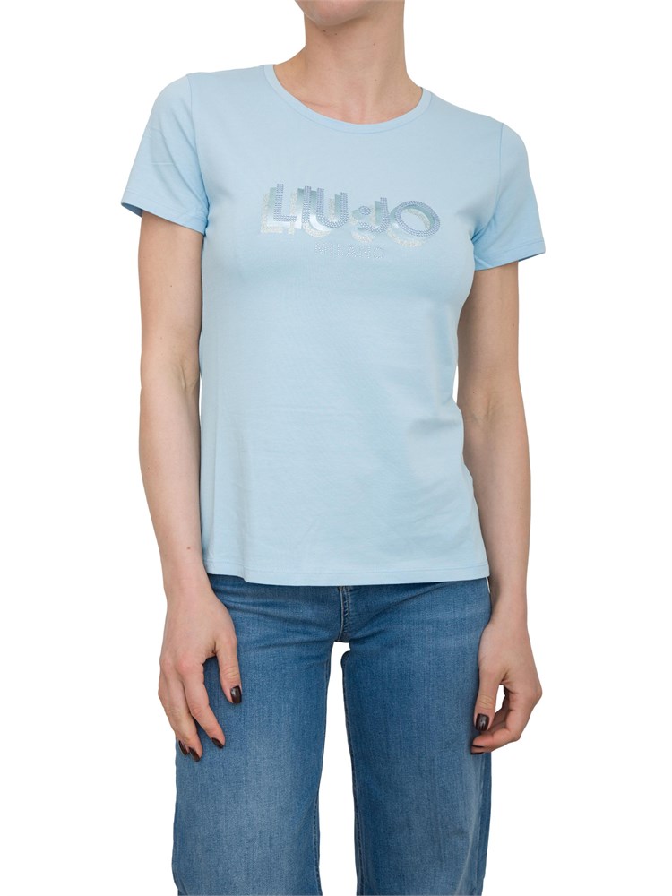 T-shirt celeste Liu Jo con logo e strass