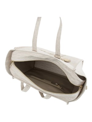Shopper media Emporio Armani in canvas jacquard monogram all over bianco panna in DONNA
