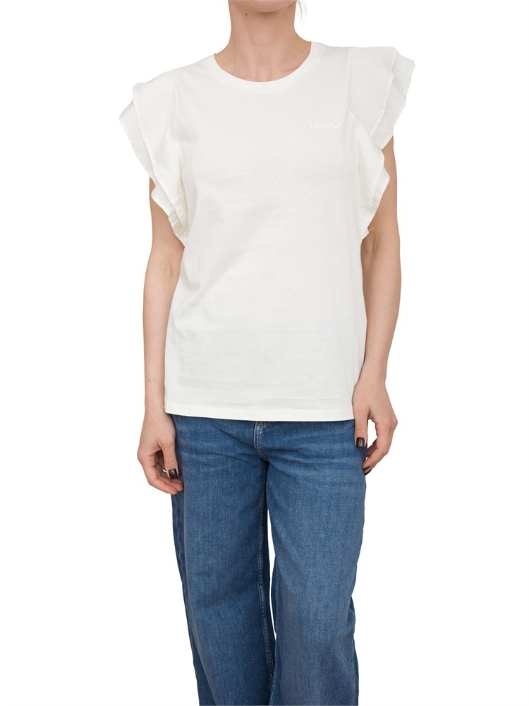 T-shirt bianco panna Liu Jo manica rouches