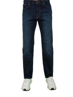 Jeans uomo Emporio Armani stright fit in denim blu con impunture a contrasto in UOMO