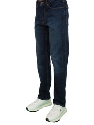 Jeans uomo Emporio Armani stright fit in denim blu con impunture a contrasto in UOMO