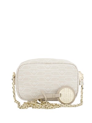 Camera case Emporio Armani in canvas jacquard avorio monogram all over e tracolla a catena in DONNA