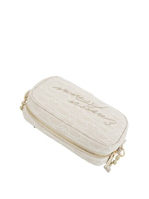 Camera case Emporio Armani in canvas jacquard avorio monogram all over e tracolla a catena in DONNA