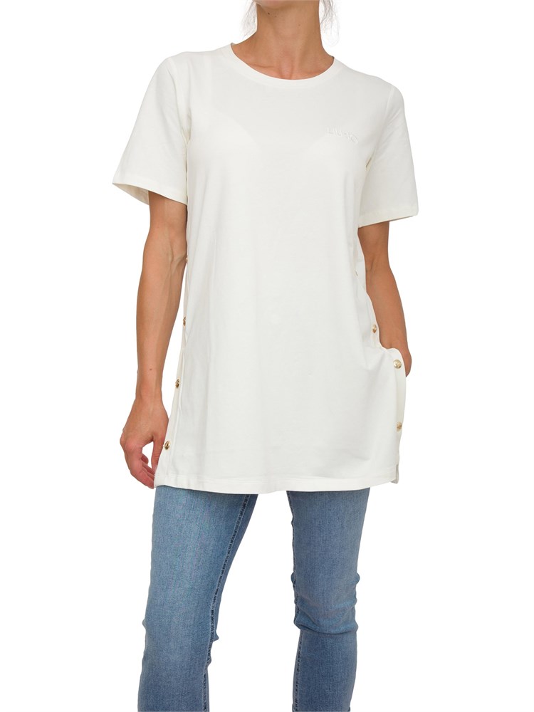 T-shirt bianca Liu Jo donna con spacchi laterali e bottoni dorati