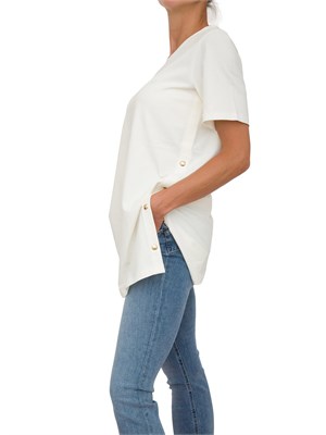 T-shirt bianca Liu Jo donna con spacchi laterali e bottoni dorati in DONNA