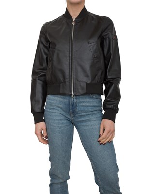Bomber Peuterey in nappa tinta con dettagli in maglia nero in DONNA