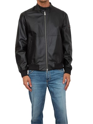Bomber in pelle Peuterey nero con dettagli in maglina elastica in UOMO