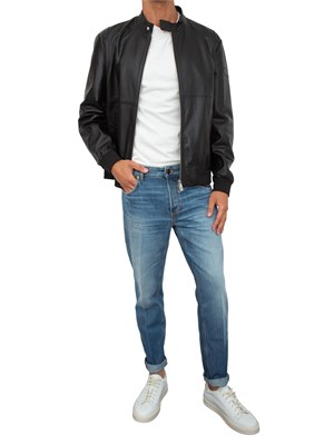 Bomber in pelle Peuterey nero con dettagli in maglina elastica in UOMO