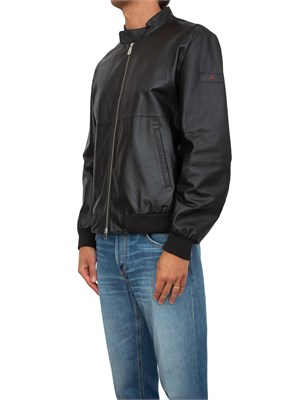 Bomber in pelle Peuterey nero con dettagli in maglina elastica in UOMO