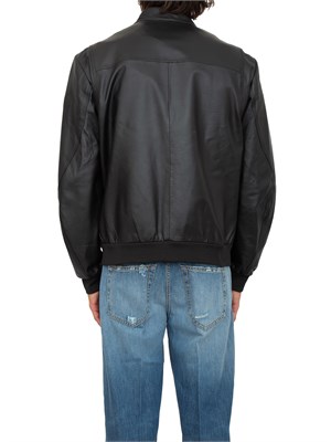 Bomber in pelle Peuterey nero con dettagli in maglina elastica in UOMO