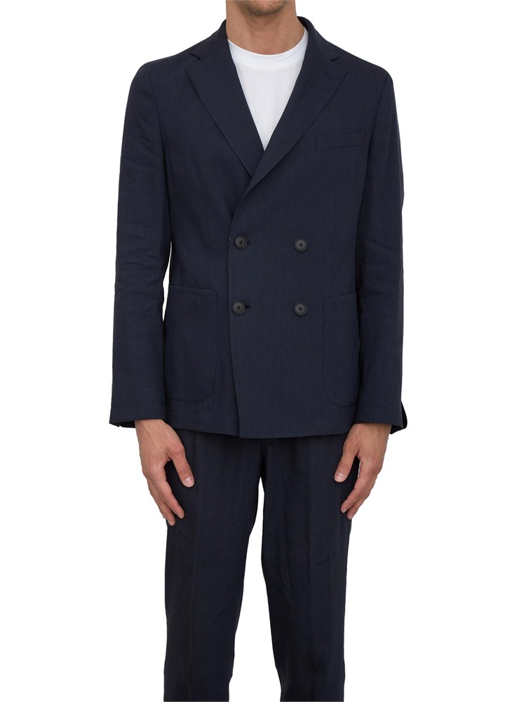 Giacca Boss Doppiopetto in lino blu