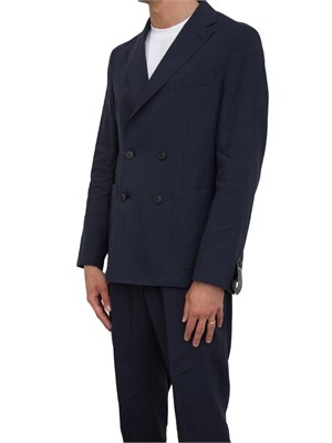 Giacca Boss Doppiopetto in lino blu in UOMO